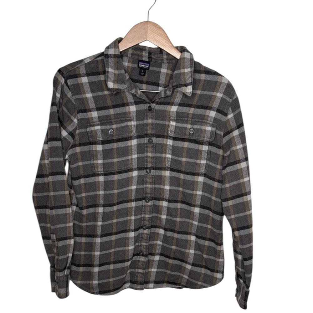 Patagonia Brown Plaid Fjord Long Sleeve Flannel Button Up Shirt Women Size M